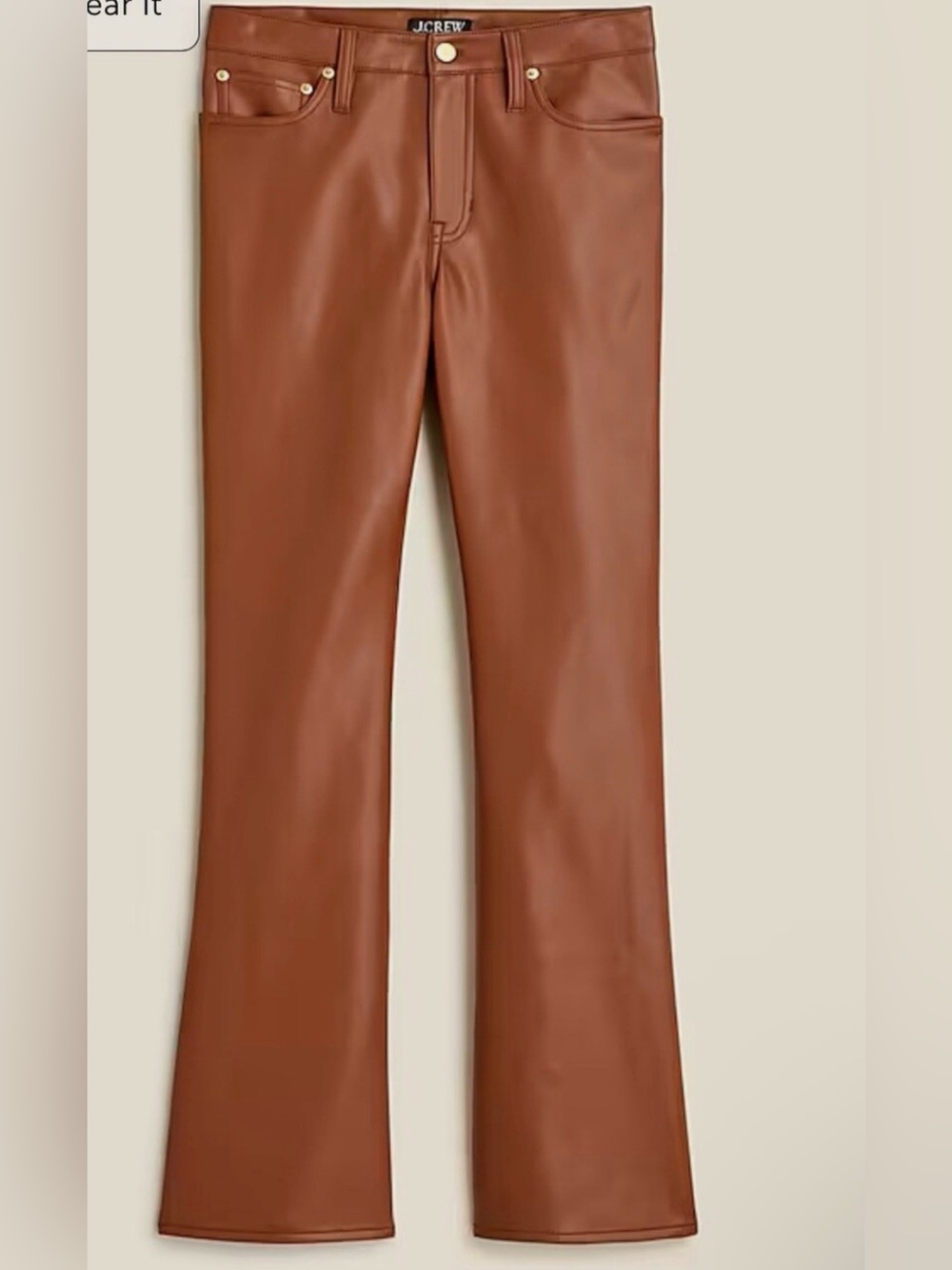NWOT J. Crew Faux-Leather Flare Jeans in Brown Sugar - size 30P